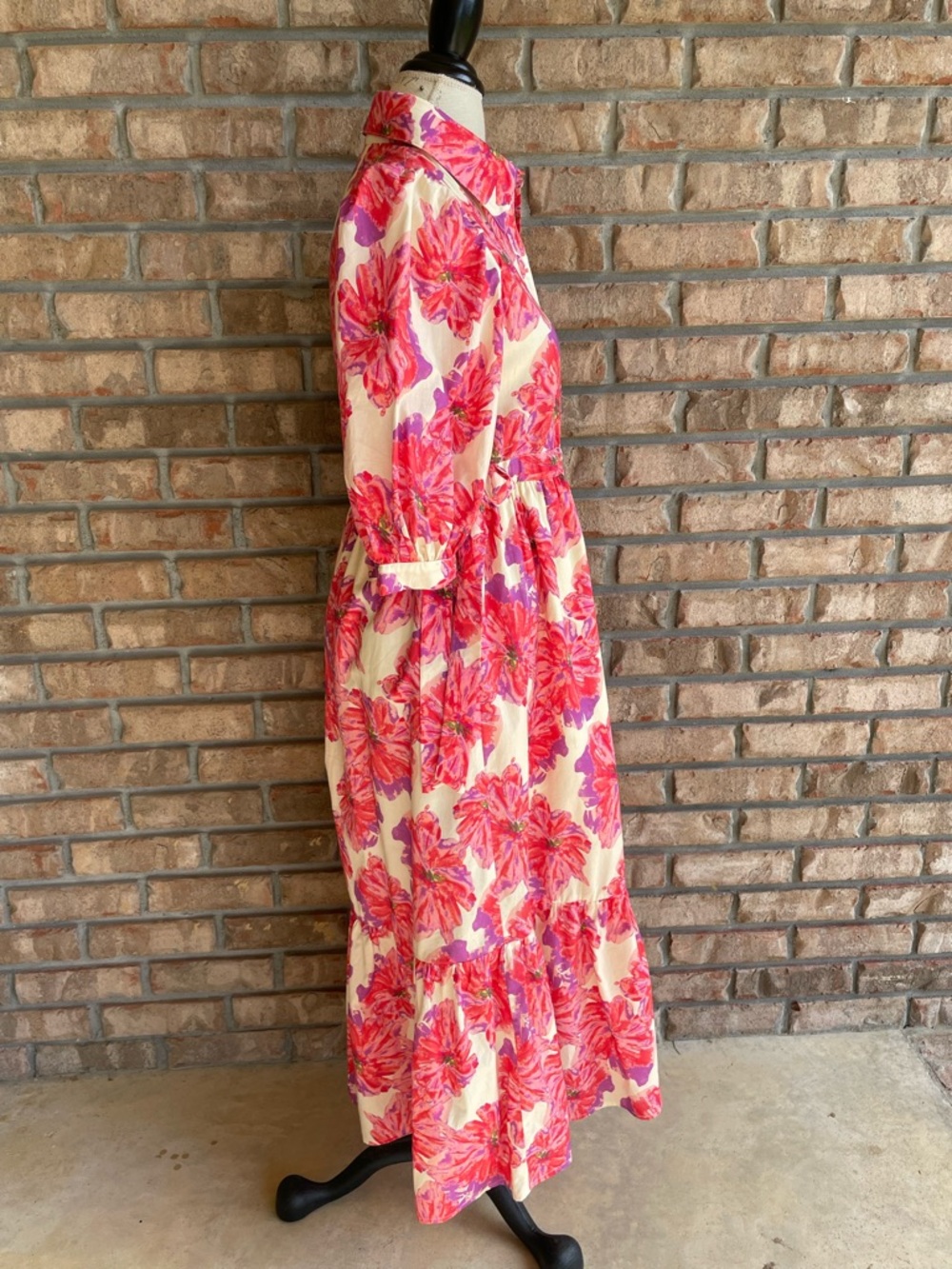 Floral Pink-and-Cream Maxi Shirt Dress - Picture 4 of 8